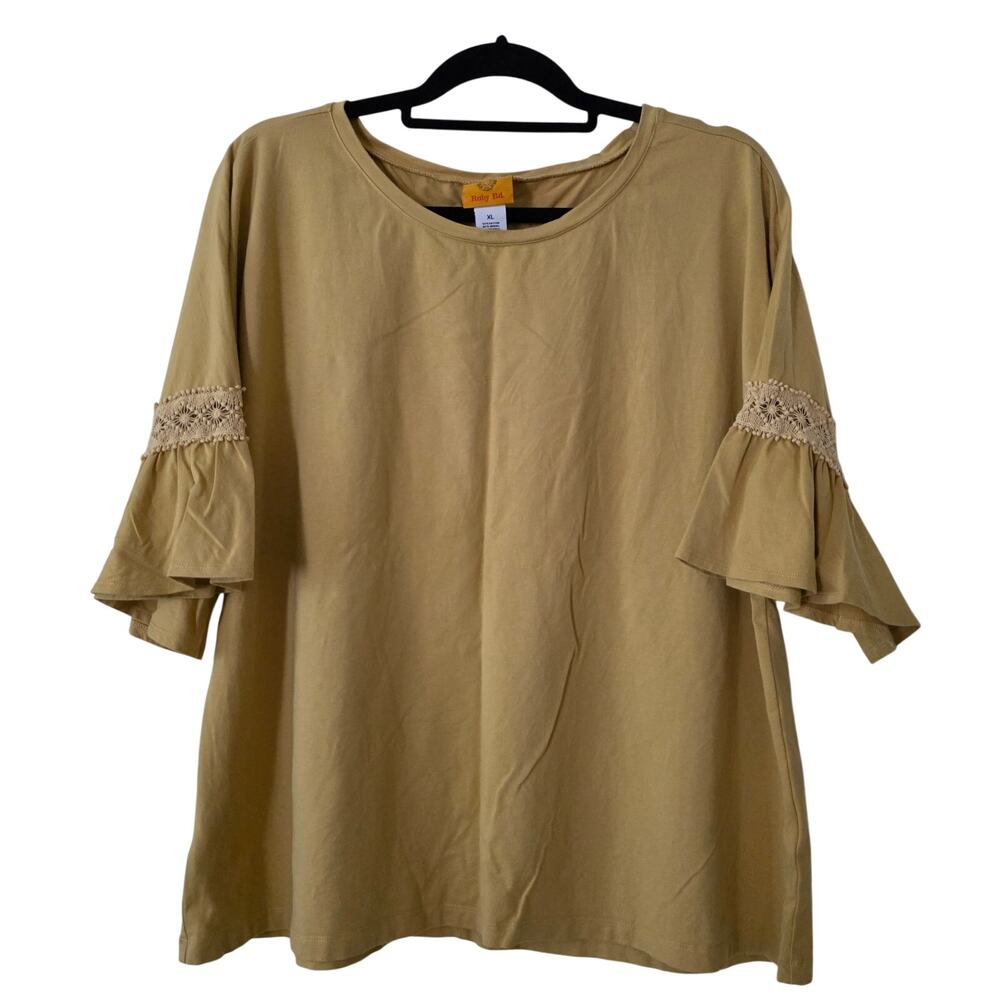 Ruby Rd. Mustard Yellow Knit Top 3/4 Bell Sleeve Size XL